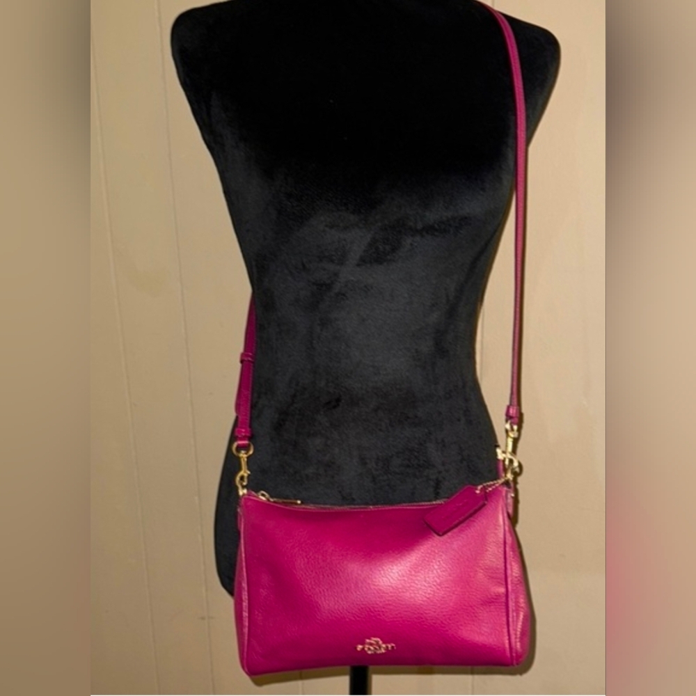 COACH Carrie Raspberry Pebbled Leather Crossbody Bag - Picture 2 of 16